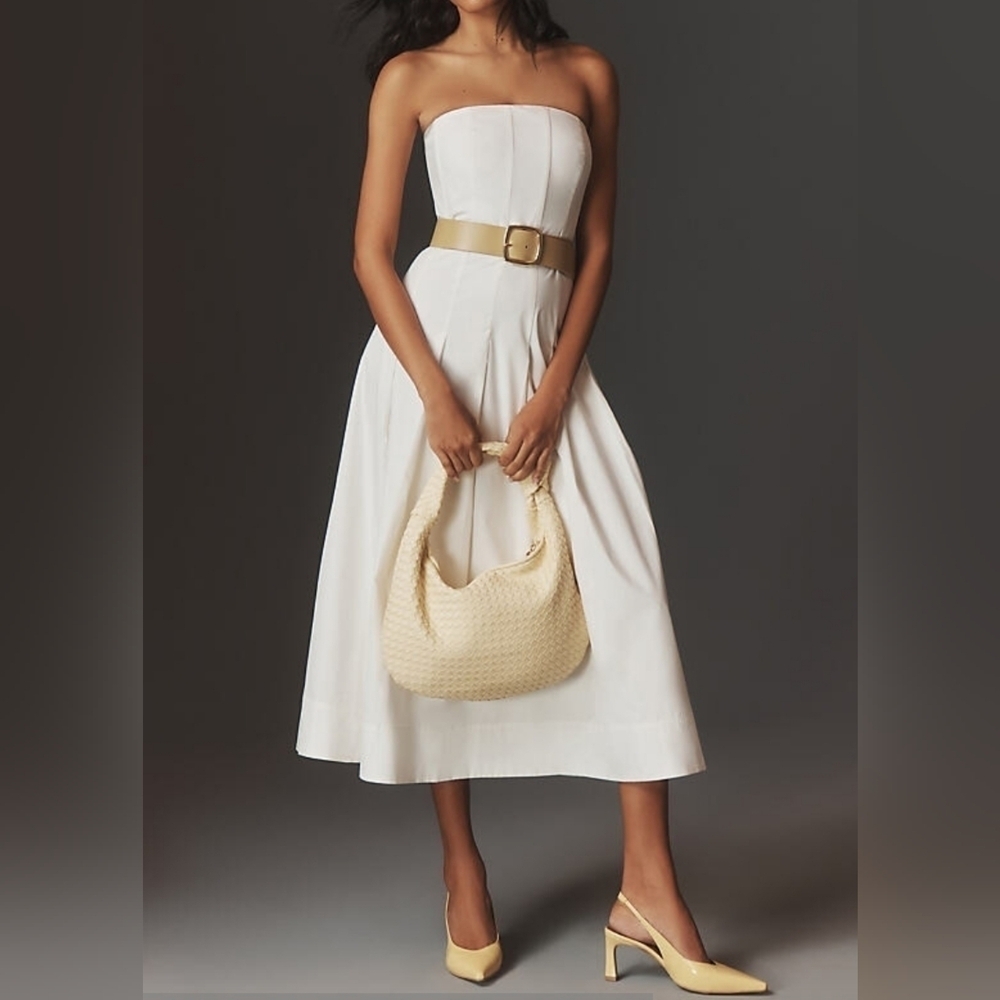 Mare Mare x Anthropologie White Strapless Seamed A-Line Midi Dress, XL